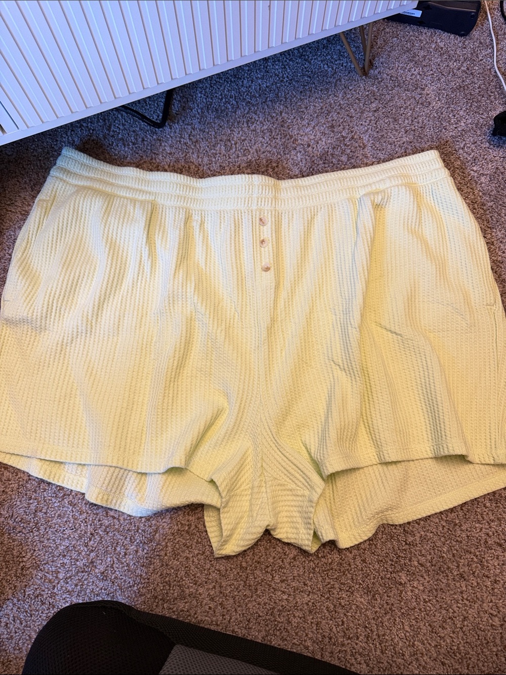 Old Navy Light Yellow Waffle Knit High Waist Lounge Shorts